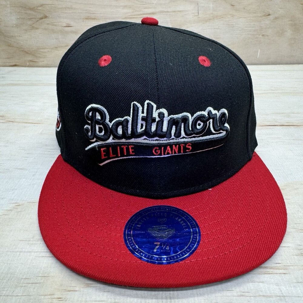 NEW Baltimore Elite Giants Ebbets Field Flannels Fitted Cap Hat 7 1/4 Black Red